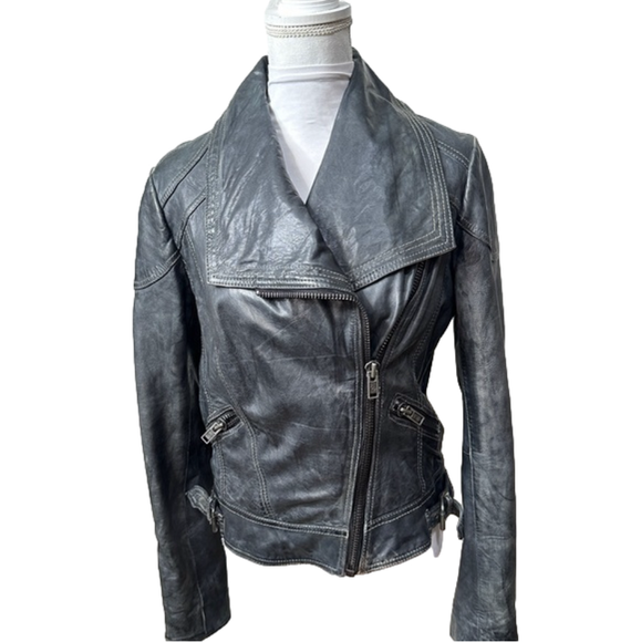 Michael Kors Jackets & Blazers - Michael Kors Dark Gray Genuine Leather Womens Bomber Jacket MED Distressed Coat